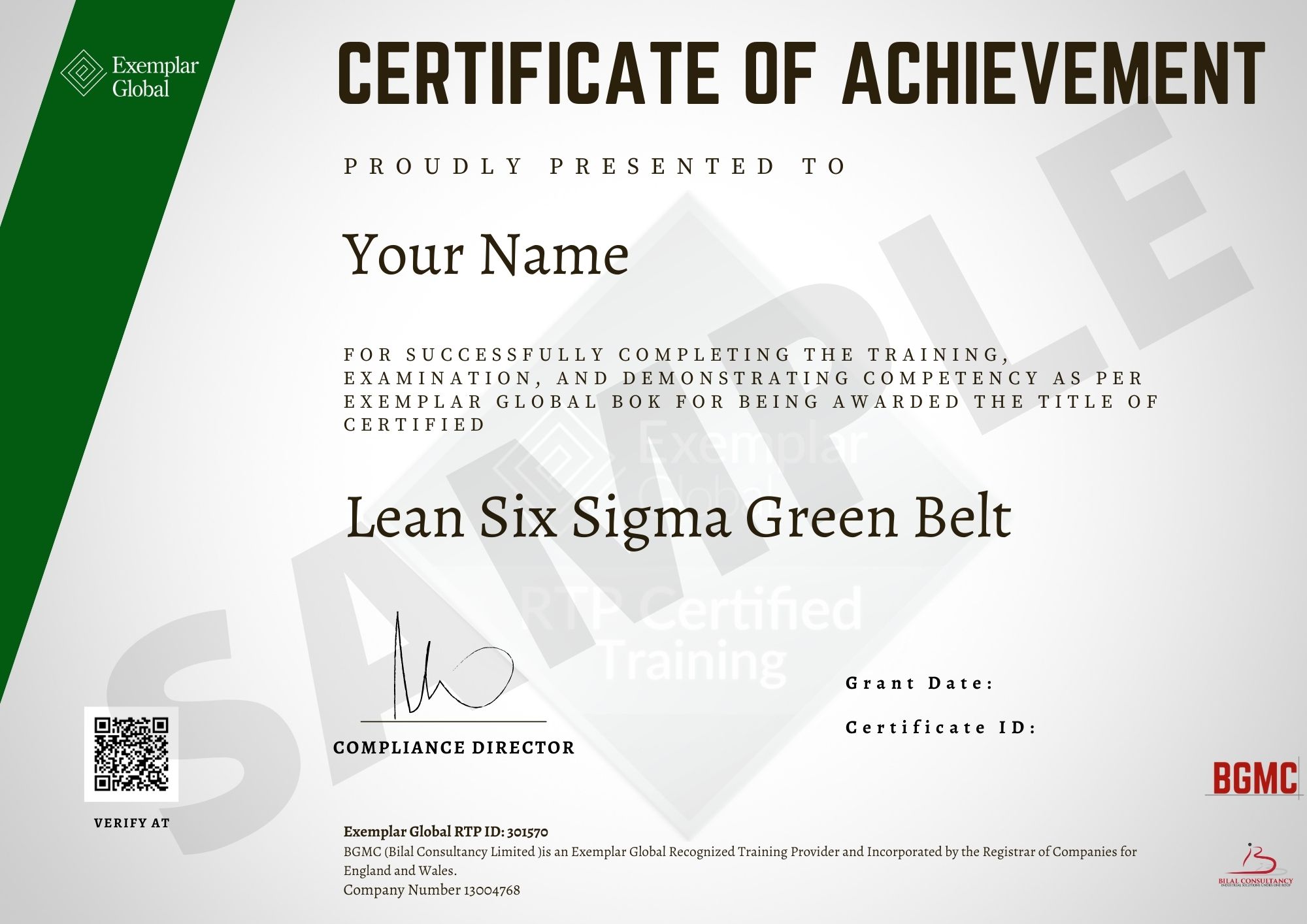 Lean Six Sigma Green Belt – BGMC – Exemplar Global Accredited Examination